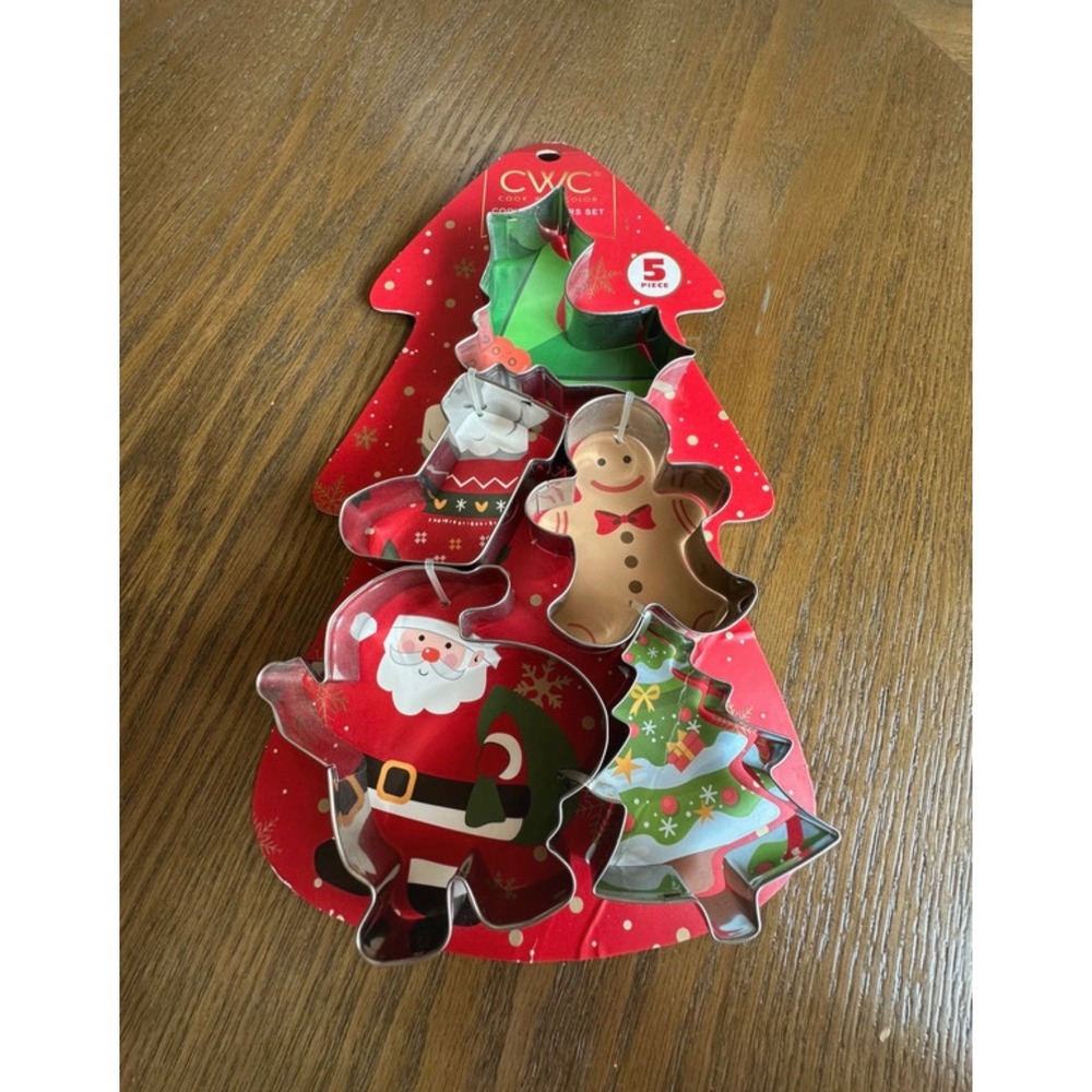 CWC Cook With Color Christmas Cookie Cutter Set 5 Piece Metal Santa Tree WAHPSC3